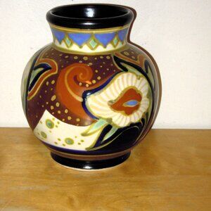 Antique Art Deco Flora PZH Gouda Pottery Floral Flower Vase ELITE POTTERY